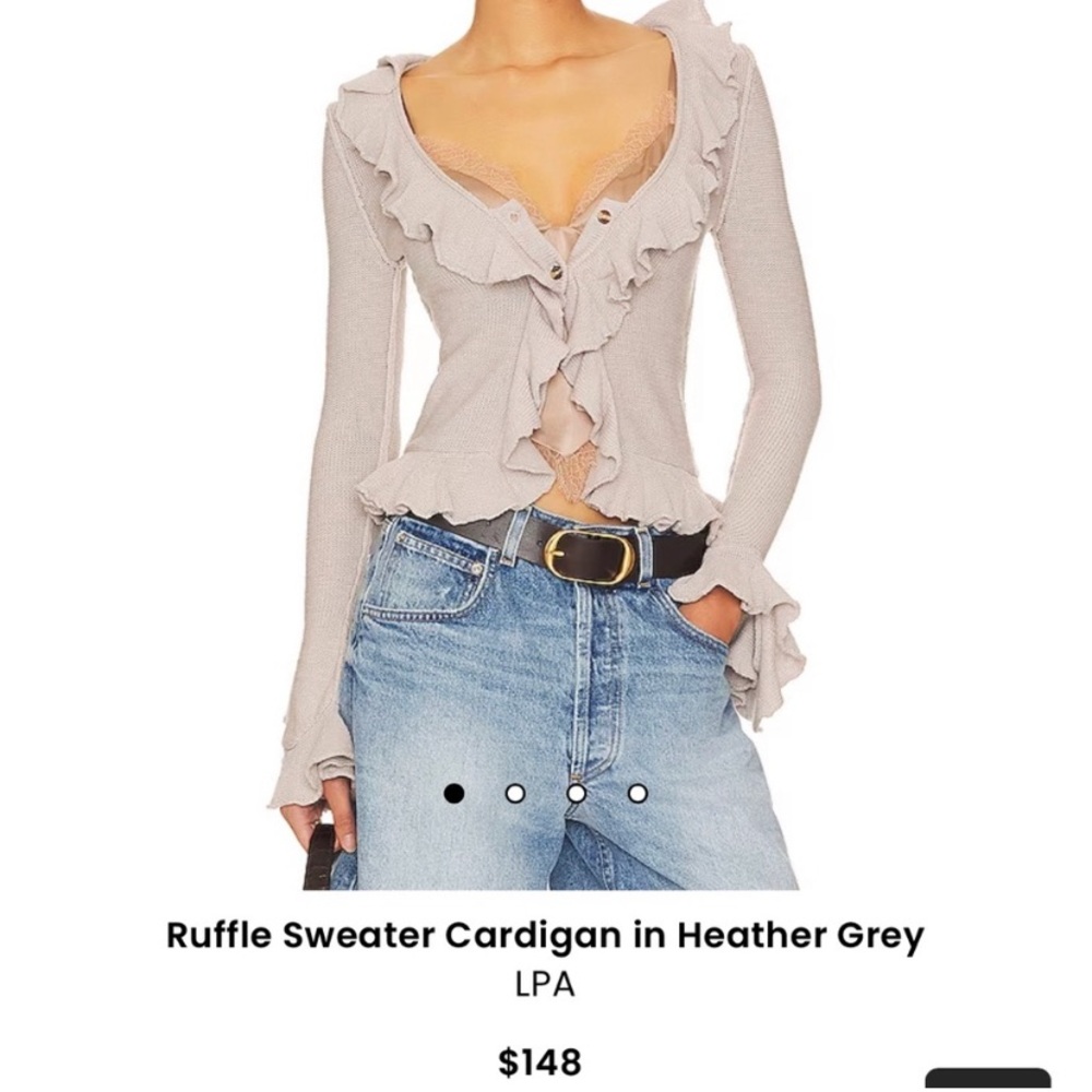 LPA Ruffle Sweater gray taupe cardigan top revolve cotton silk